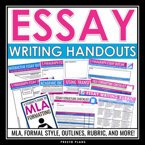 Essay Writing Handouts, Graphic Organizers, Checklists, MLA, and Rubric
