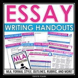 Essay Writing Handouts, Graphic Organizers, Checklists, MLA, and Rubric