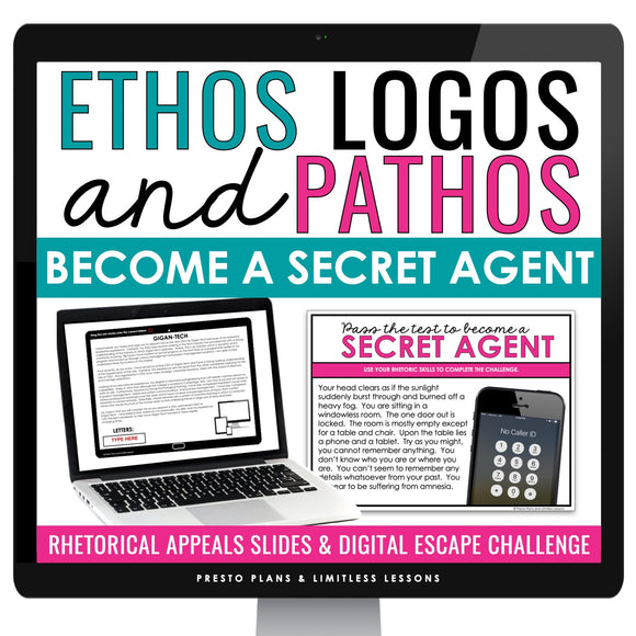 Ethos Pathos Logos Slides & Rhetorical Appeals Digital Reading Escape Activity