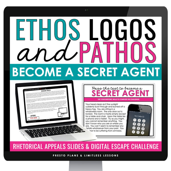 Ethos Pathos Logos Slides & Rhetorical Appeals Digital Reading Escape Activity