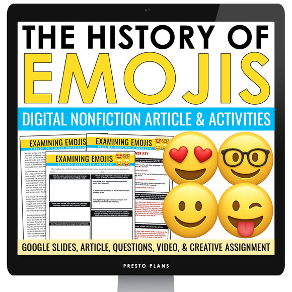 Nonfiction Reading Comprehension Digital Article & Activities History of Emojis