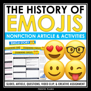 Nonfiction Reading Comprehension Article and Activities - History of Emojis