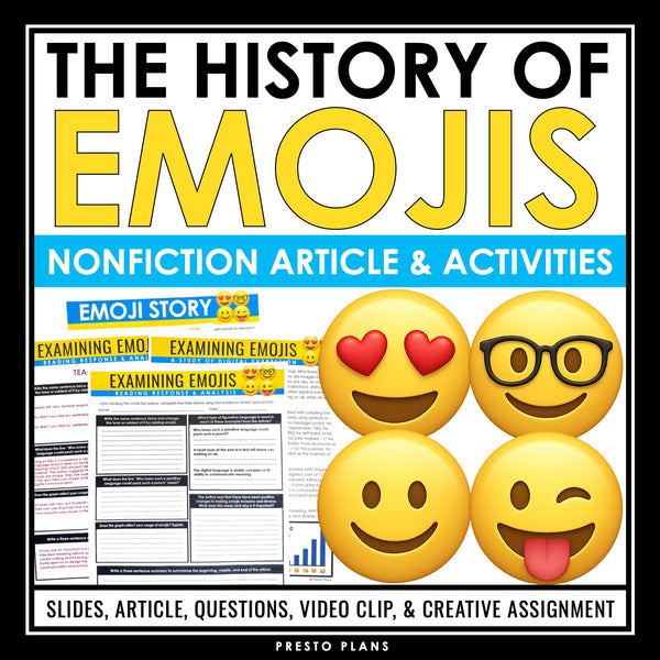 Nonfiction Reading Comprehension Article and Activities - History of Emojis