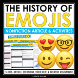 Nonfiction Reading Comprehension Article and Activities - History of Emojis