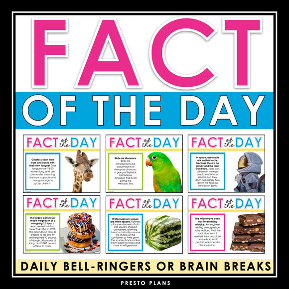 Fact of the Day Posters or Slides - Brain Breaks or Bell-Ringers Trivia Activity