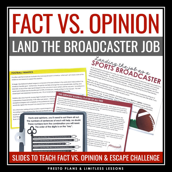 Fact and Opinion Text Structure Slides & Escape Room Nonfiction Reading Activity