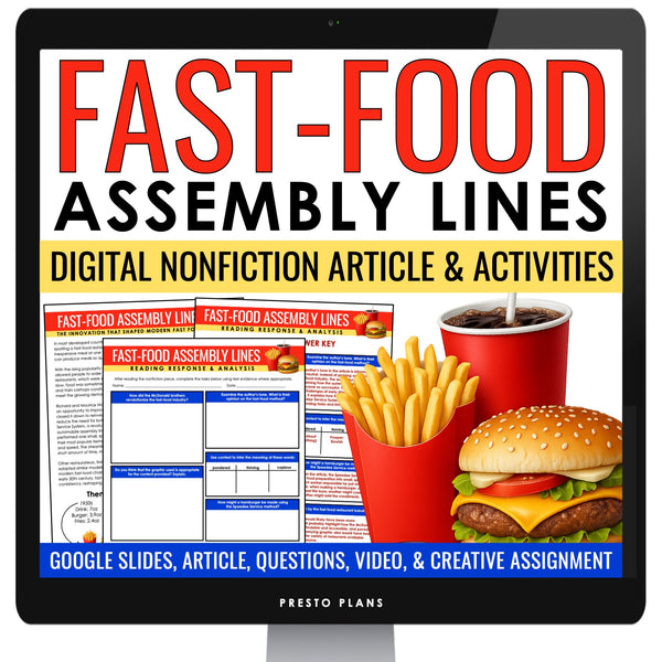 Nonfiction Reading Comprehension Digital Activities - Fast Food Assembly Lines
