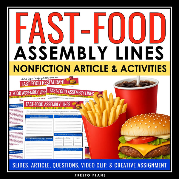 Nonfiction Reading Comprehension Article & Activities - Fast-Food Assembly Lines