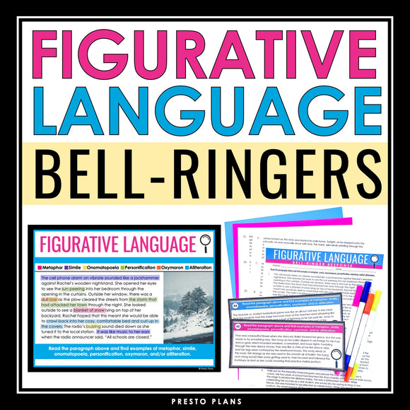 Figurative Language Bell Ringers and Task Cards - Literary Devices Activities