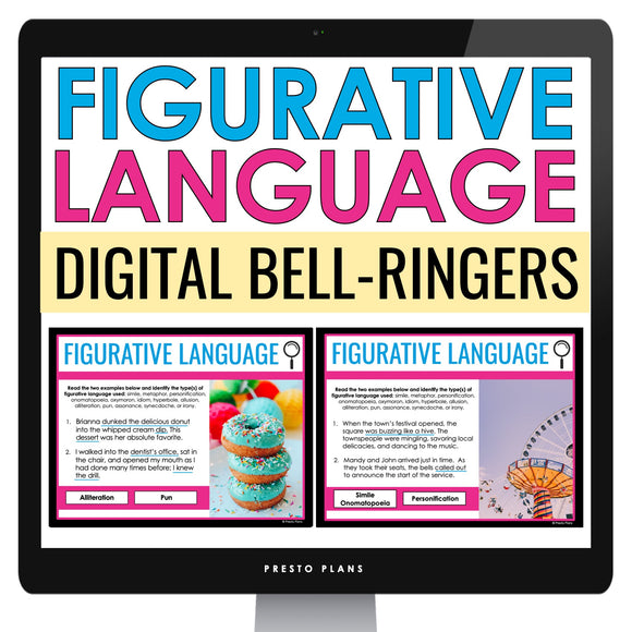 Figurative Language Digital Bell Ringers and Task Cards - Literary Devices