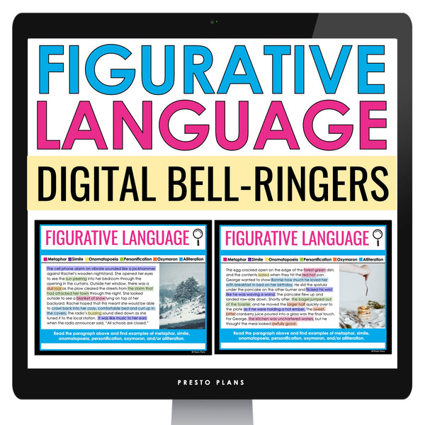 Figurative Language Bell Ringers and Tasks - Literary Devices Digital Activities