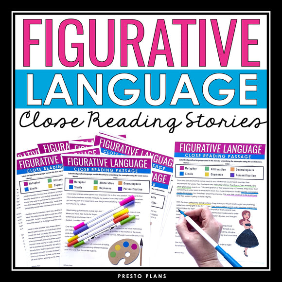 Figurative Language Close Reading Stories Assignments Literary Devices Activity