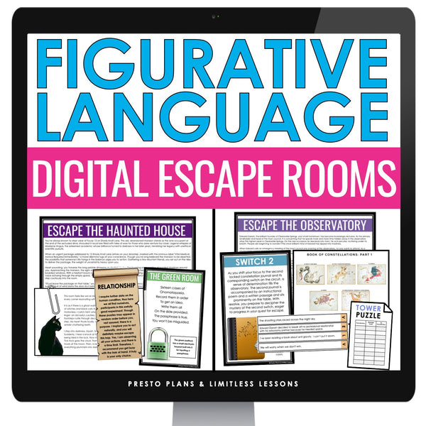 Figurative Language Escape Room Bell Ringer Activities Bundle - Digital