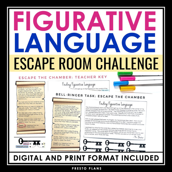 Figurative Language Escape Room Challenge Literary Devices Activity Game