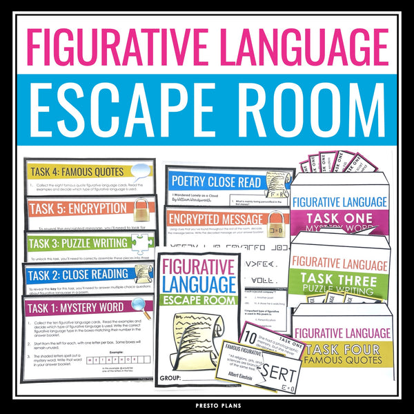 Figurative Language Escape Room Activity - Literary Devices Breakout Review