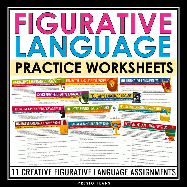 Figurative Language Worksheets - Metaphor, Simile, Personification, & More