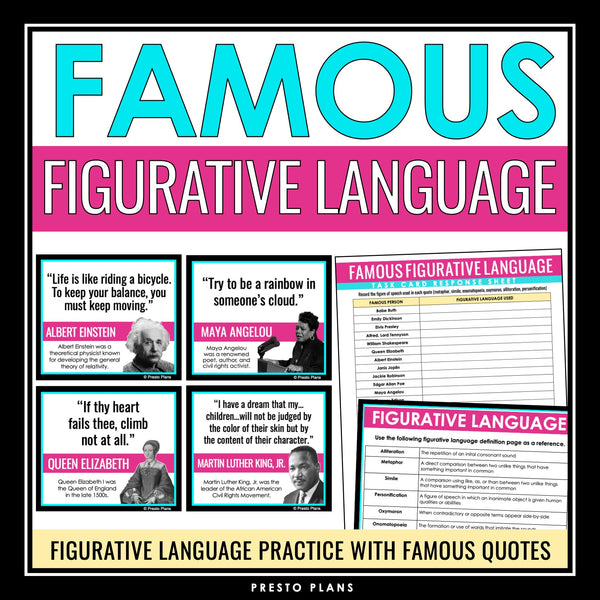 Figurative Language Activity - Famous Quotes Task Cards Labeling Activities