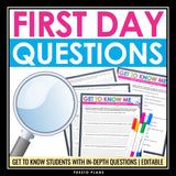 First Day of School Questions to Get to Know Students - Back to School Activity