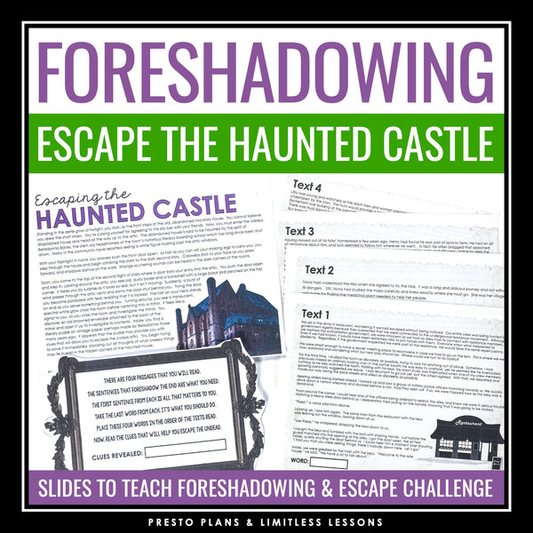 Foreshadowing Literary Device Presentation & Escape Room Reading Activity