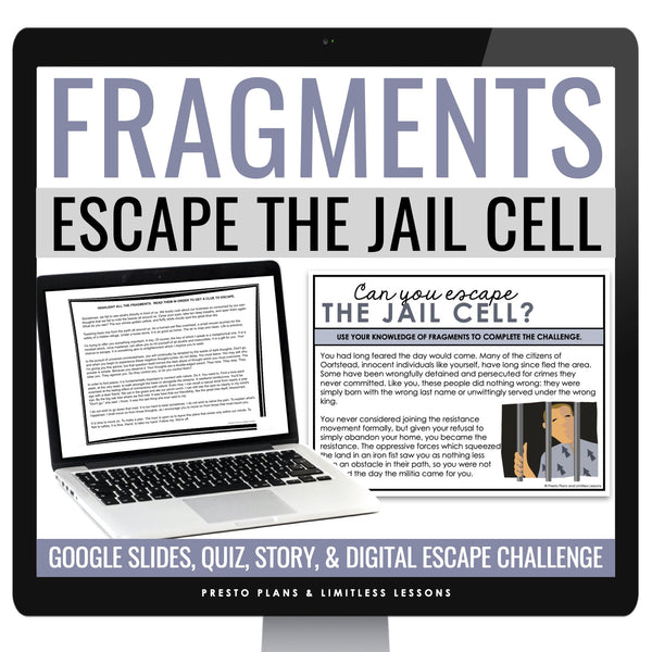 Sentence Fragments Escape Room Digital Activity, Google Slides, and Quiz