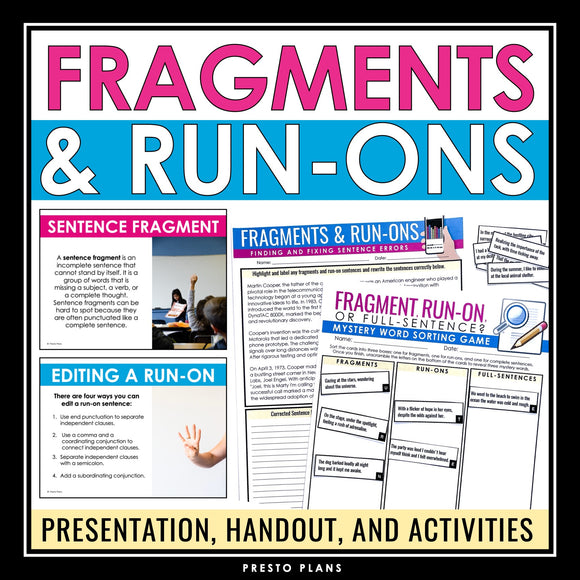 Fragments and Run-On Sentences Lesson - Grammar Presentation and Assignments