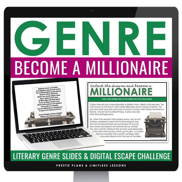 Genres Introduction Presentation & Escape Room Digital Reading Activity