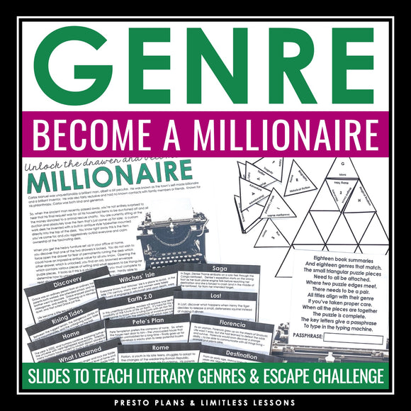 Genres Introduction Presentation & Escape Room Reading Activity Challenge