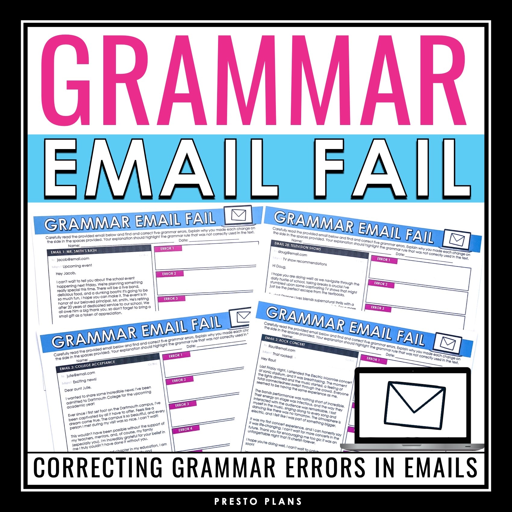 Gramer Rasta Grammar Activity - Correcting Grammar Errors in Emails Assignments & T ...