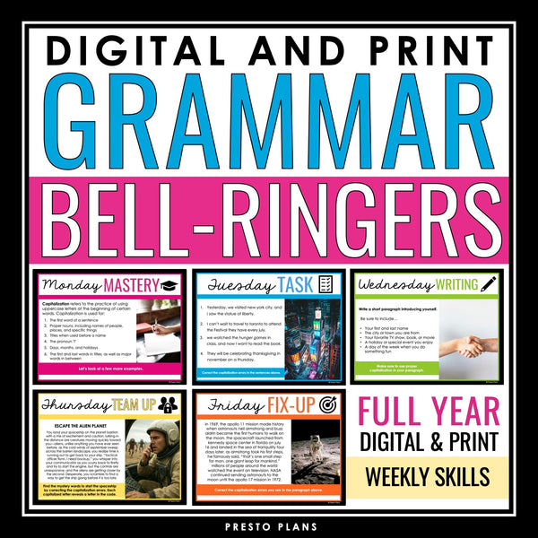 Grammar Bell-Ringers - Grammar Skills Program Middle & High ELA - Digital Print