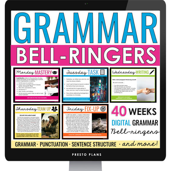 Grammar Bell-Ringers - Weekly Grammar Skills Middle & High School ELA - Digital