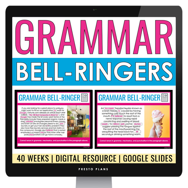 Grammar Bell Ringers - Editing Grammar, Punctuation, & Spelling Digital Tasks
