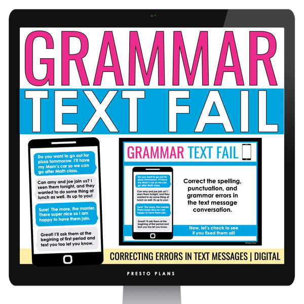 Grammar Digital Bell-Ringers and Task Cards  - Editing Grammar in Text Messages