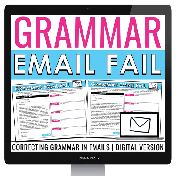 Grammar Activity - Correcting Grammar Errors in Emails Assignments - Digital