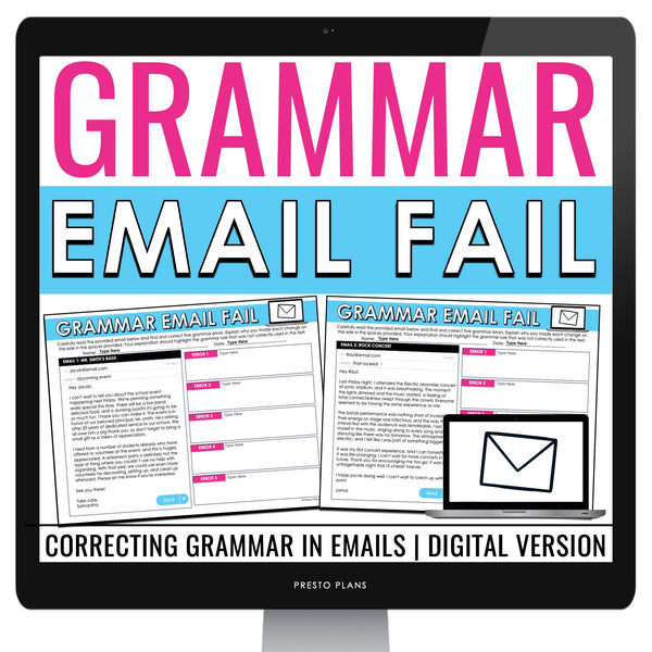 Grammar Activity - Correcting Grammar Errors in Emails Assignments - Digital