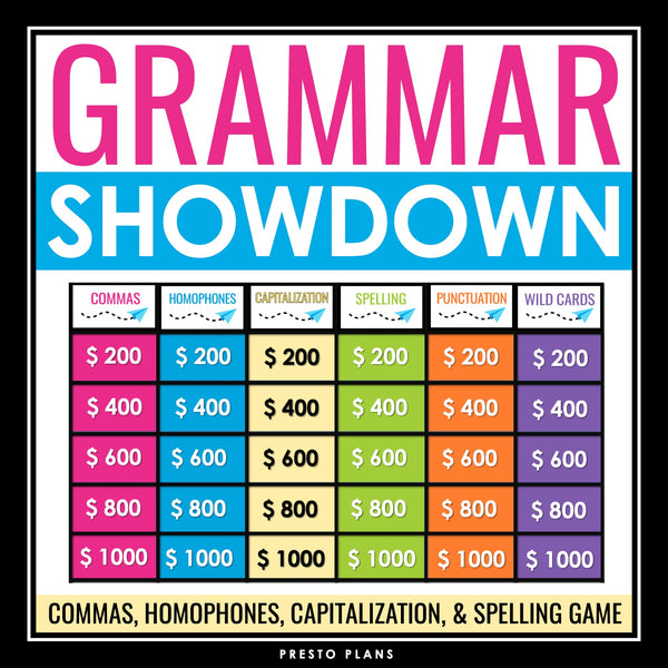 Grammar Game - Homophones, Spelling, Commas, and Capitalization Practice