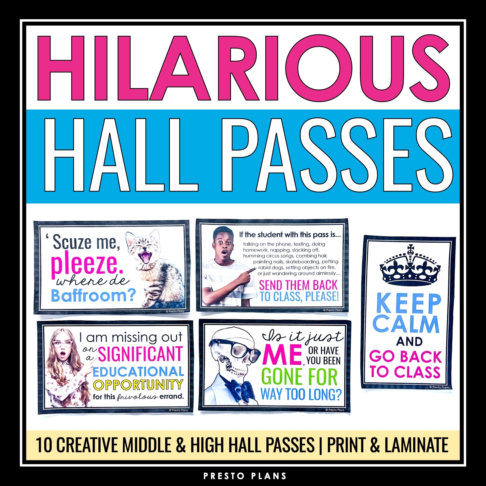 Hall Passes - Funny Back to School Bathroom Passes - Sign Out Tool Mid – Presto Plans for Free Printable Bathroom Passes For Classroom