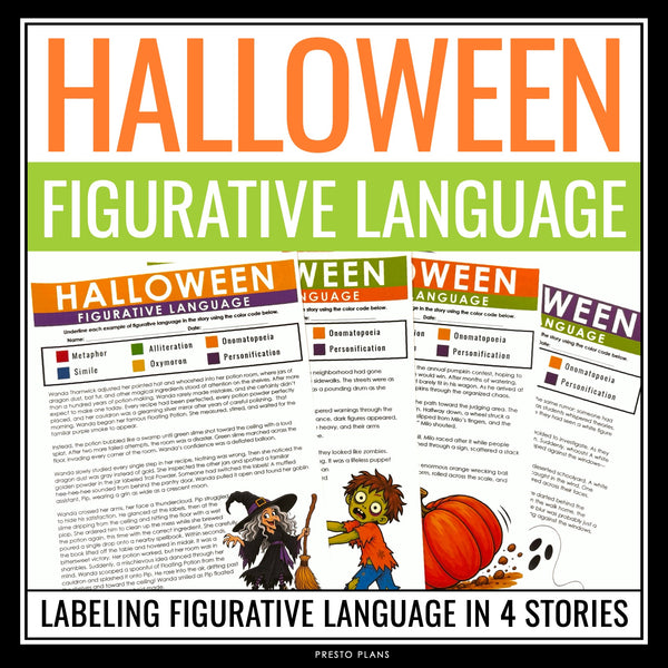 Halloween Figurative Language Stories Assignments - Literary Devices Activity