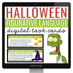 Halloween Figurative Language Activity - Literary Devices Digital Task Cards