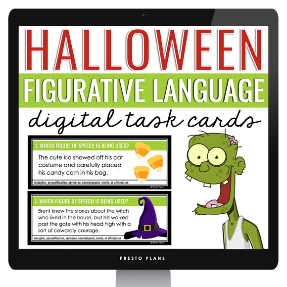 Halloween Figurative Language Activity - Literary Devices Digital Task Cards