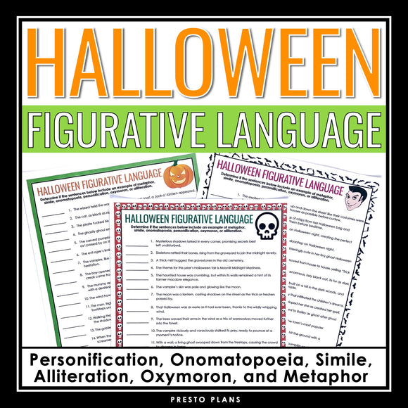 Halloween Figurative Language Assignment - Literary Devices Activity