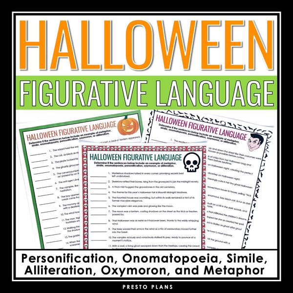 Halloween Figurative Language Assignment - Literary Devices Activity