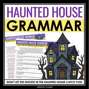 Halloween Grammar Worksheet Assignment - Grammar Activity - Haunted House