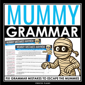 Halloween Grammar Worksheet Assignment - Grammar Editing Activity - Mummies