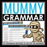 Halloween Grammar Worksheet Assignment - Grammar Editing Activity - Mummies