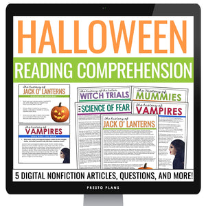 Halloween Reading Comprehension Bundle Digital Nonfiction Articles & Assignments