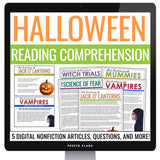 Halloween Reading Comprehension Bundle Digital Nonfiction Articles & Assignments