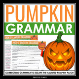 Halloween Grammar Worksheet Assignment - Grammar Editing Activity - Pumpkins