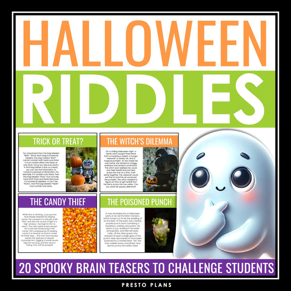 Halloween Riddles and Brain Teasers Activity - Problem-Solving Halloween Games