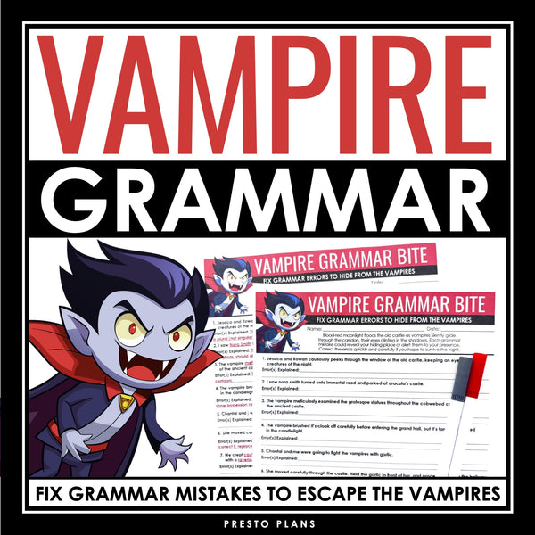 Halloween Grammar Worksheet Assignment - Grammar Editing Activity - Vampires