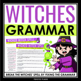Halloween Grammar Worksheet Assignment - Grammar Editing Activity - Witches